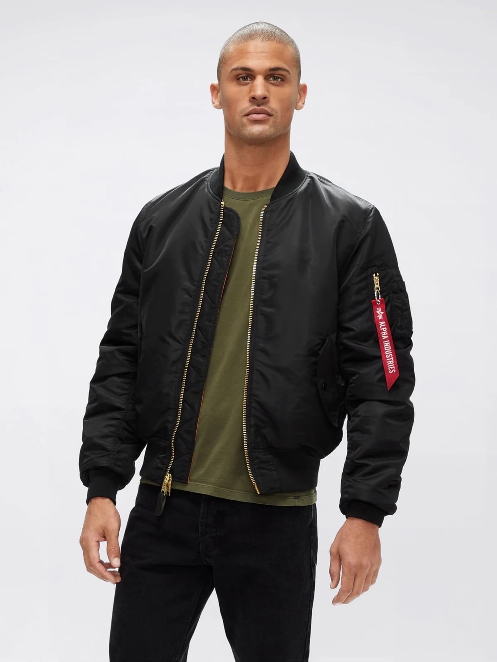 Alpha Industries Black MA-1 Slim Fit Flight Bomber Jacket Remove Before Flight